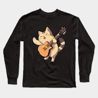 Cat Playing Guitar Long Sleeve T-Shirt